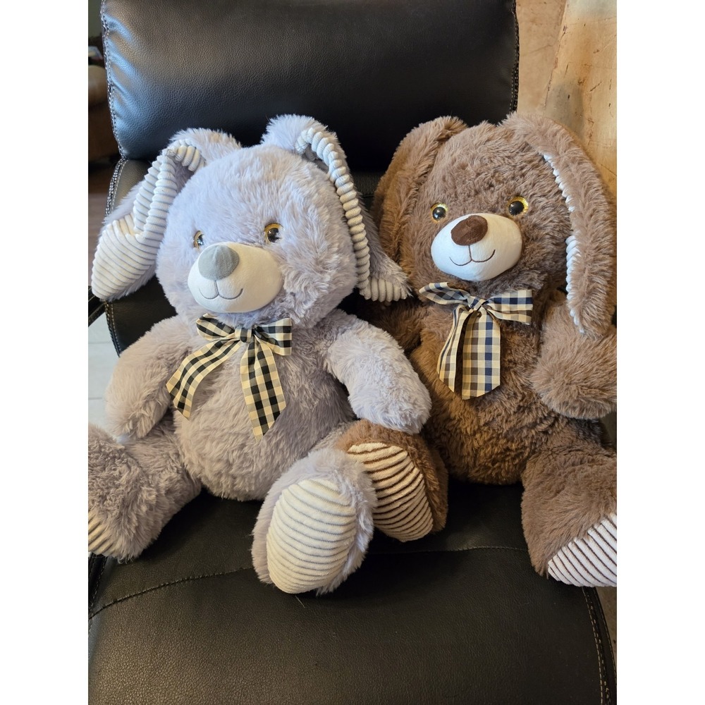 2- Homerbest Easter Bunnies Rabbit Gray & Brown Plush Stuffed Animal 16"